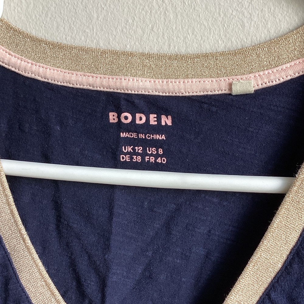 Boden Navy V-Neck Tee with Gold Trim - Picture 2 of 6